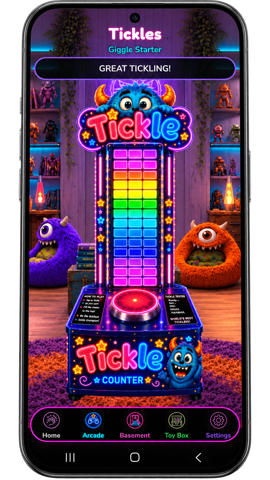 Tickle Arcade result screen